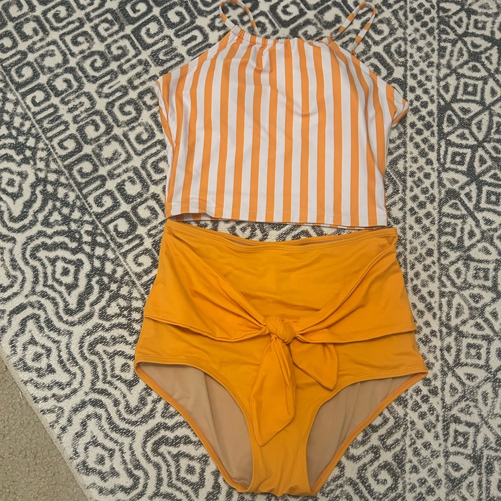 Kortni Jeane Orange Striped Two-Piece Swimsuit